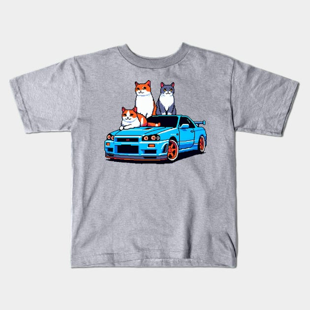 Gtr Skyline R34 Cat Kids T-Shirt by PXLART